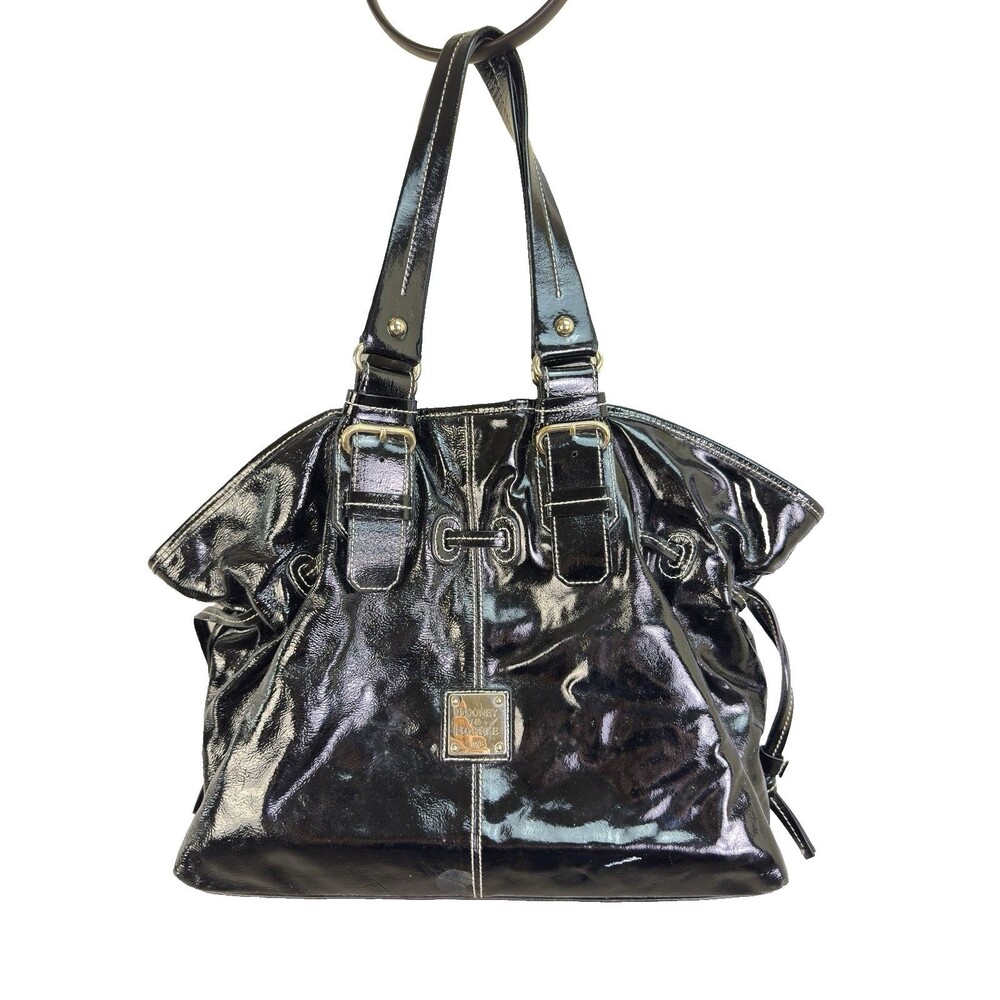 Dooney & Bourke Chiara Black Shiny Patent Leather Large Satchel Purse Handbag